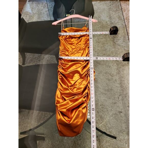 Rosedress Women's Gold Ruched Back Zip Spaghetti Rhinestone Knee Length Dress S - Picture 13 of 14